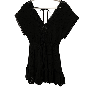 Sunday Mi Amor Black Eyelet & Lace Dress with Tie Back Size Small